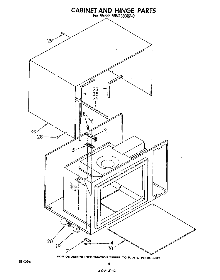 CABINET AND HINGE Diagram and Parts List for MW8300XP0  Whirlpool Microwave