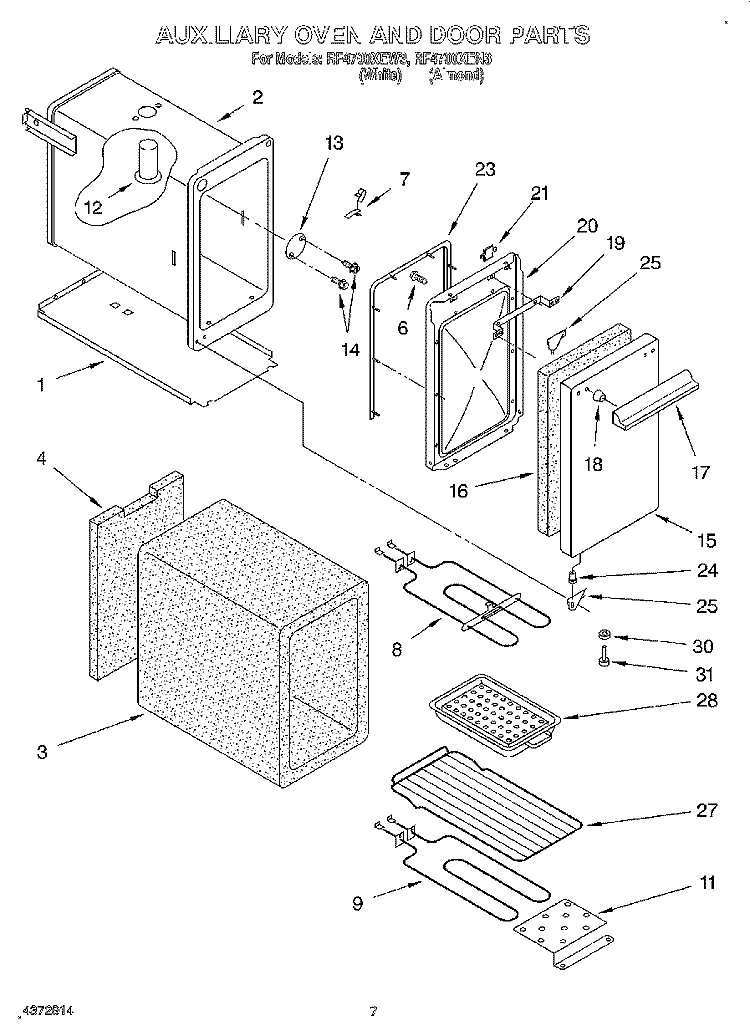 AUXILIARY OVEN AND DOOR Diagram and Parts List for RF4700XEN3  Whirlpool Range
