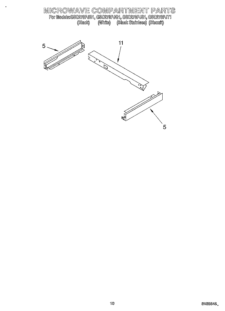 MICROWAVE COMPARTMENT Diagram and Parts List for GSC278PJS1  Whirlpool Microwave Oven Combo