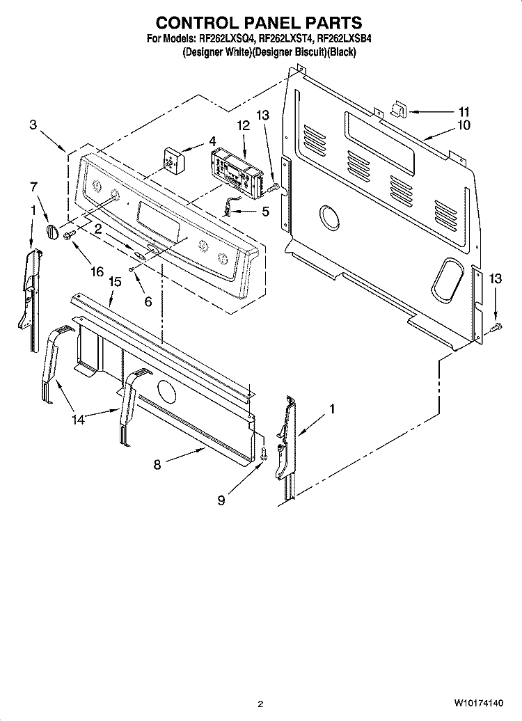 CONTROL PANEL PARTS Diagram and Parts List for RF262LXSB4  Whirlpool Range