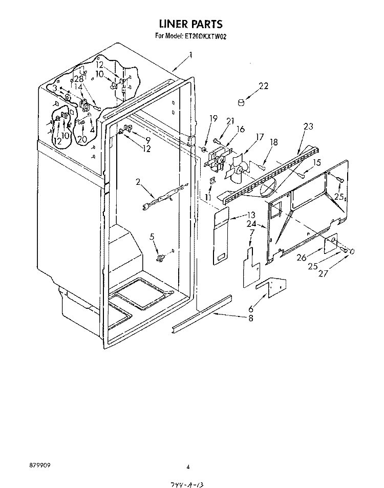 LINER Diagram and Parts List for ET20DKXTF02  Whirlpool Refrigerator