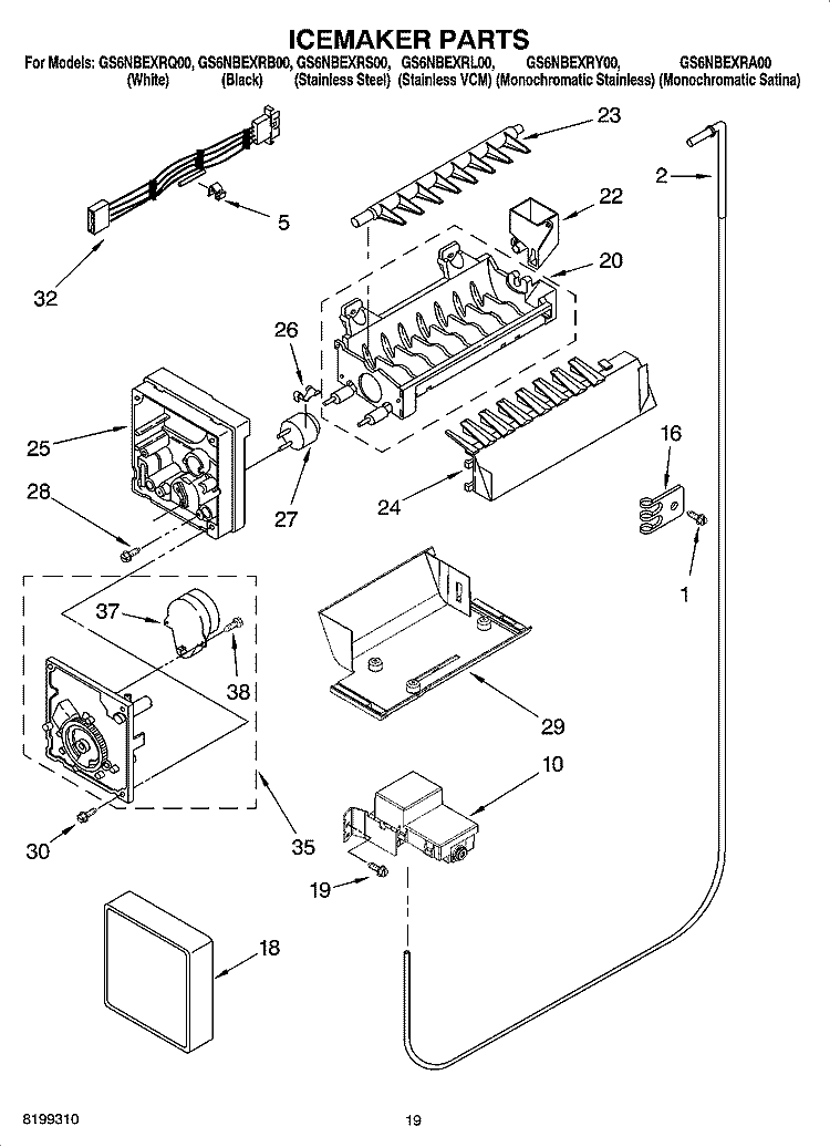 ICEMAKER PARTS, OPTIONAL PARTS Diagram and Parts List for GS6NBEXRY00  Whirlpool Refrigerator
