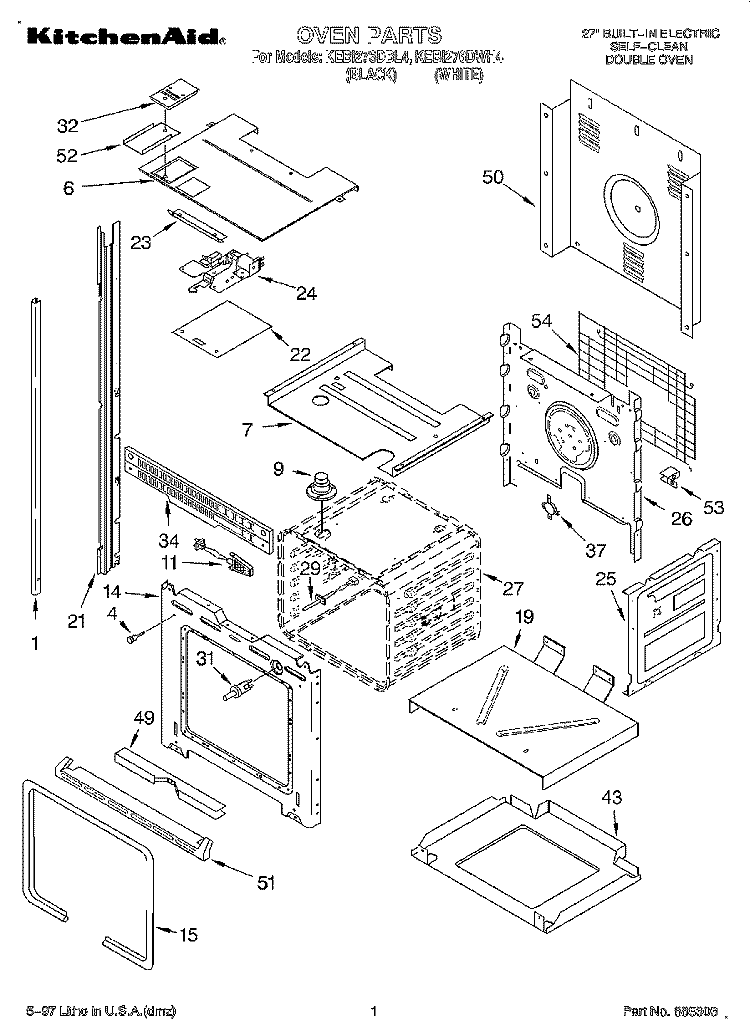 OVEN Diagram and Parts List for KEBI276DBL4  KitchenAid Wall Oven