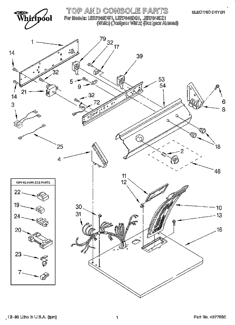 SECTION Diagram and Parts List for LER7646DW1  Whirlpool Dryer