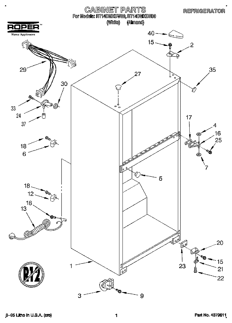 CABINET Diagram and Parts List for RT14DMXDN00  Roper Refrigerator