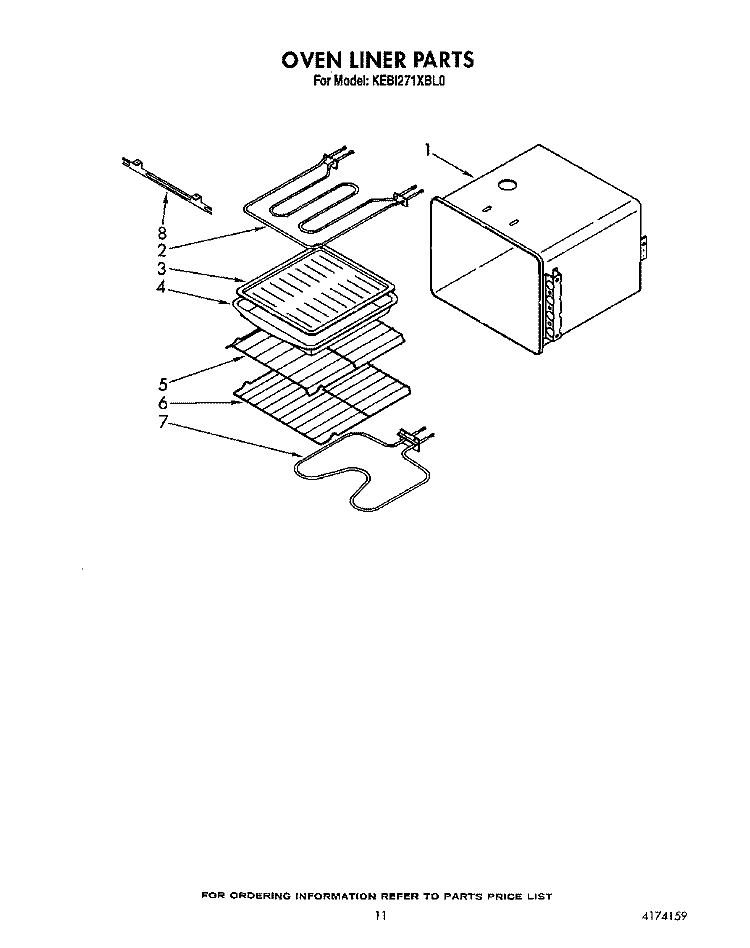 OVEN LINER Diagram and Parts List for KEBI271XBL0  KitchenAid Wall Oven