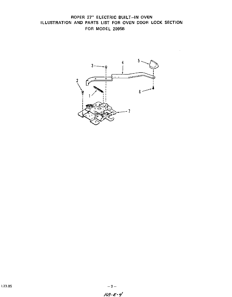 OVEN DOOR LOCK Diagram and Parts List for 2095B0A  Roper Range