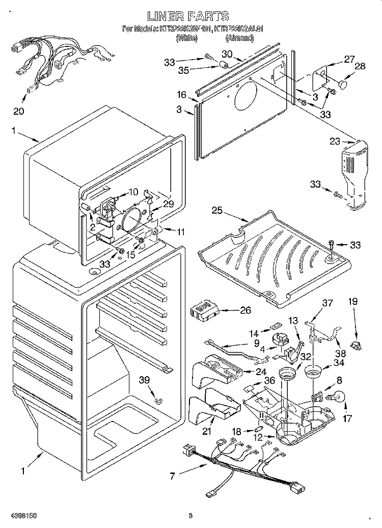 LINER Diagram and Parts List for KTRP22KGAL01  KitchenAid Refrigerator