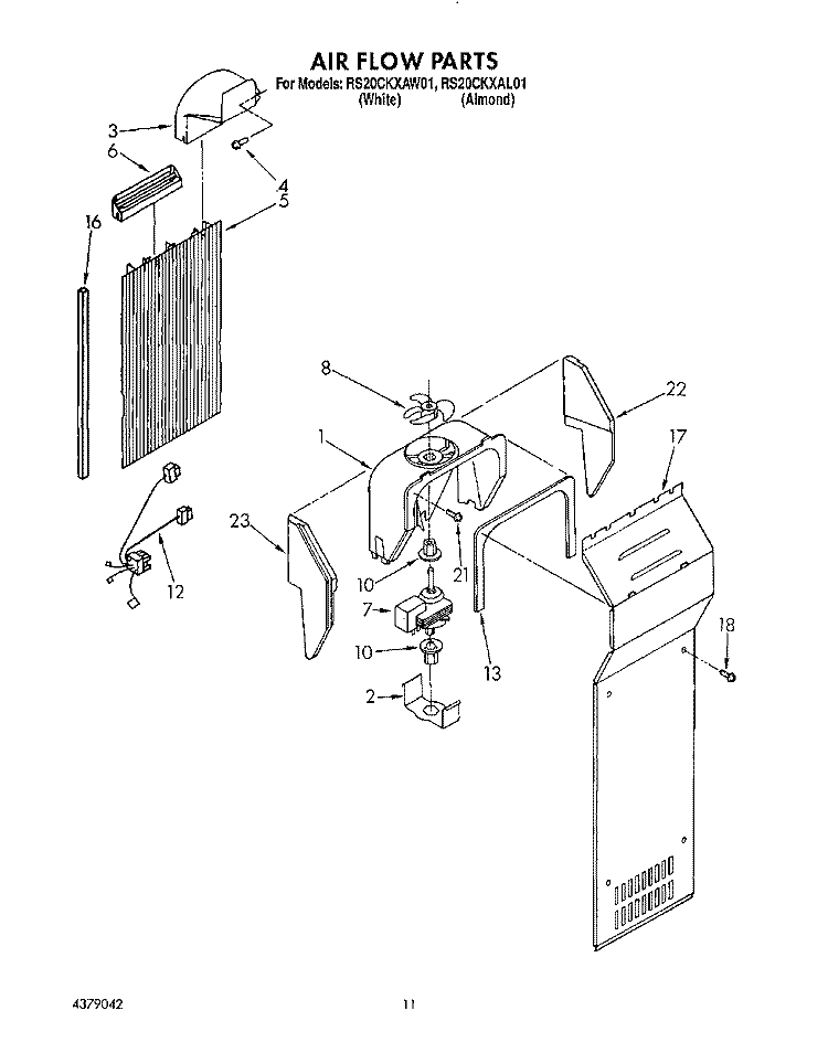 AIR FLOW Diagram and Parts List for RS20CKXAL01  Roper Refrigerator