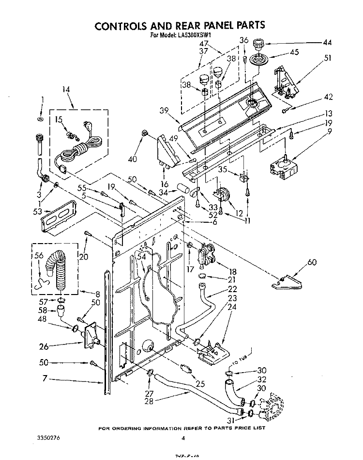 CONTROLS AND REAR PANEL Diagram and Parts List for LA5380XSW1  Whirlpool Washer
