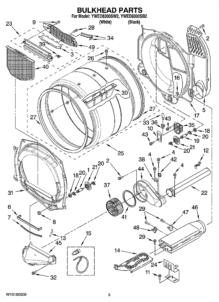 BULKHEAD PARTS Diagram and Parts List for YWED8300SB2  Whirlpool Dryer
