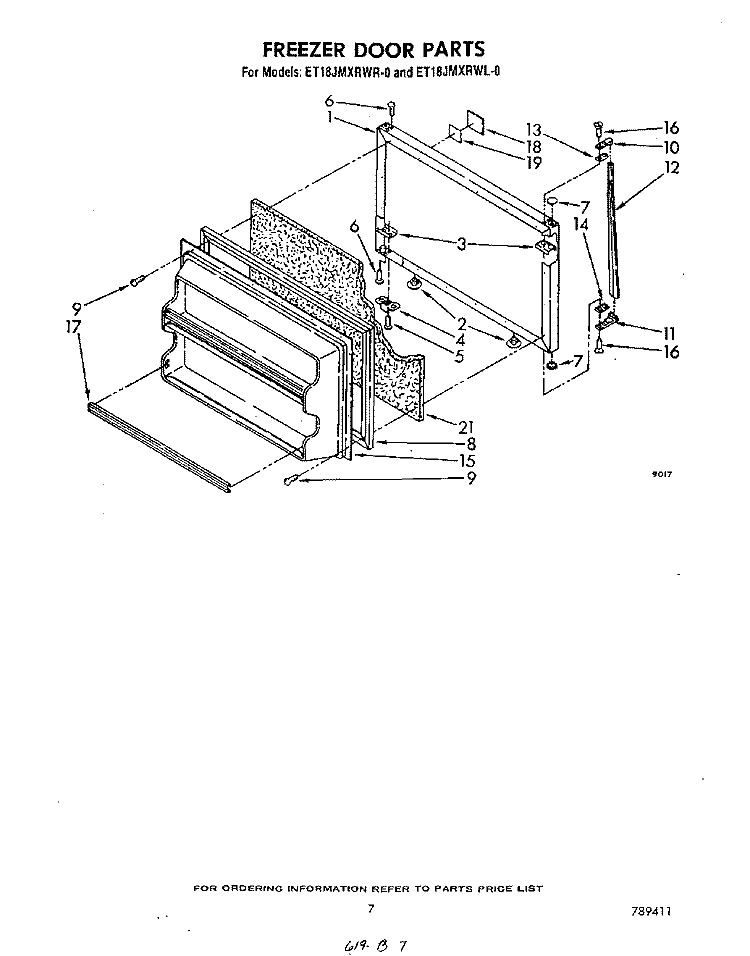 FREEZER DOOR Diagram and Parts List for ET18JMXRWR0  Whirlpool Refrigerator