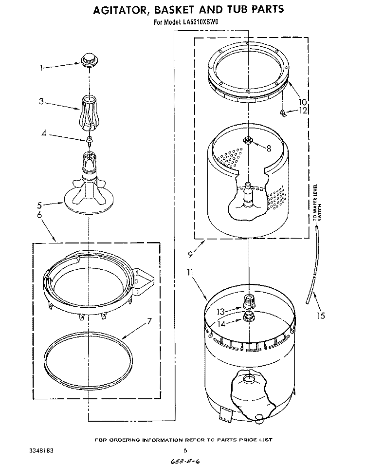 AGITATOR, BASKET AND TUB Diagram and Parts List for LA5310XSW0  Whirlpool Washer