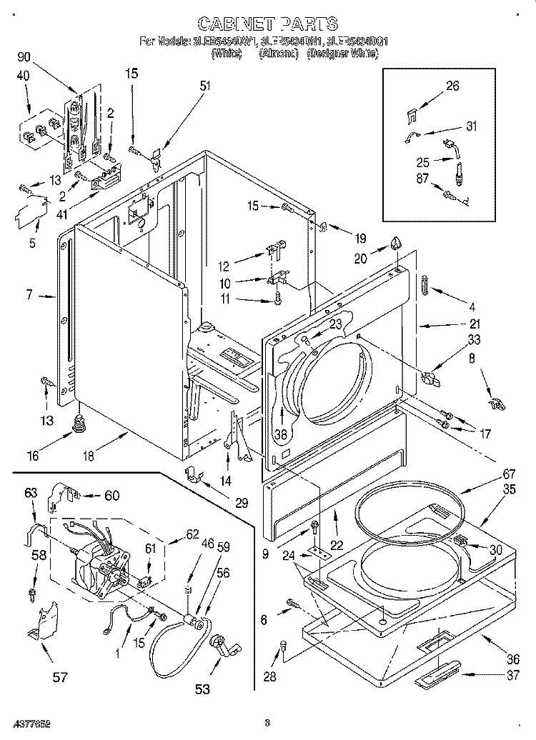 SECTION Diagram and Parts List for 3LER5434DN1  Whirlpool Dryer