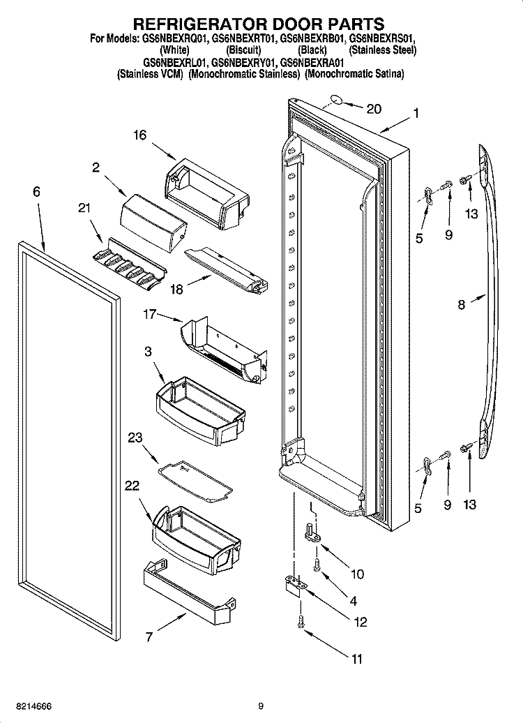 REFRIGERATOR DOOR PARTS Diagram and Parts List for GS6NBEXRT01  Whirlpool Refrigerator