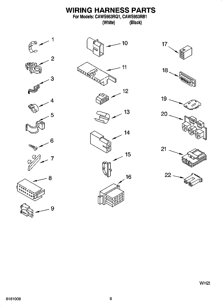 WIRING HARNESS PARTS Diagram and Parts List for CAWS953RB1  Crosley Washer