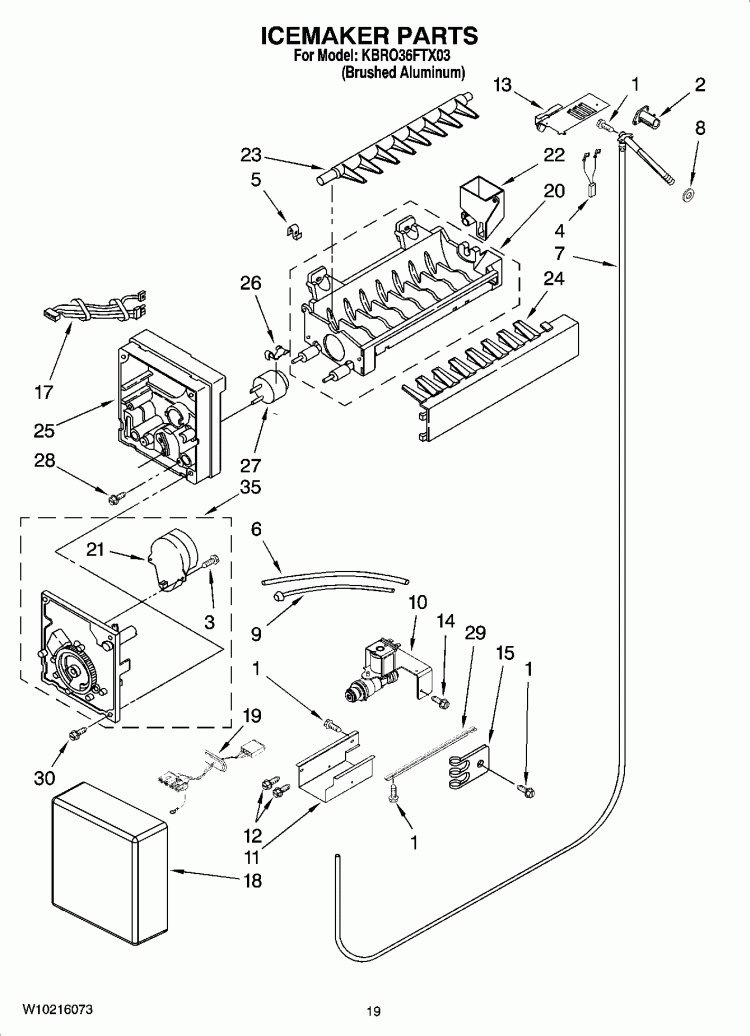 ICEMAKER PARTS Diagram and Parts List for KBRO36FTX03  KitchenAid Refrigerator