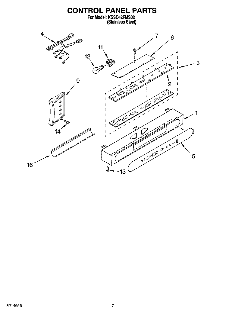 CONTROL PANEL PARTS Diagram and Parts List for KSSC42FMS02  KitchenAid Refrigerator