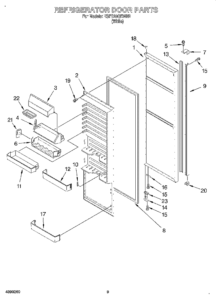 REFRIGERATOR DOOR Diagram and Parts List for KSFS20QEWH2  KitchenAid Refrigerator