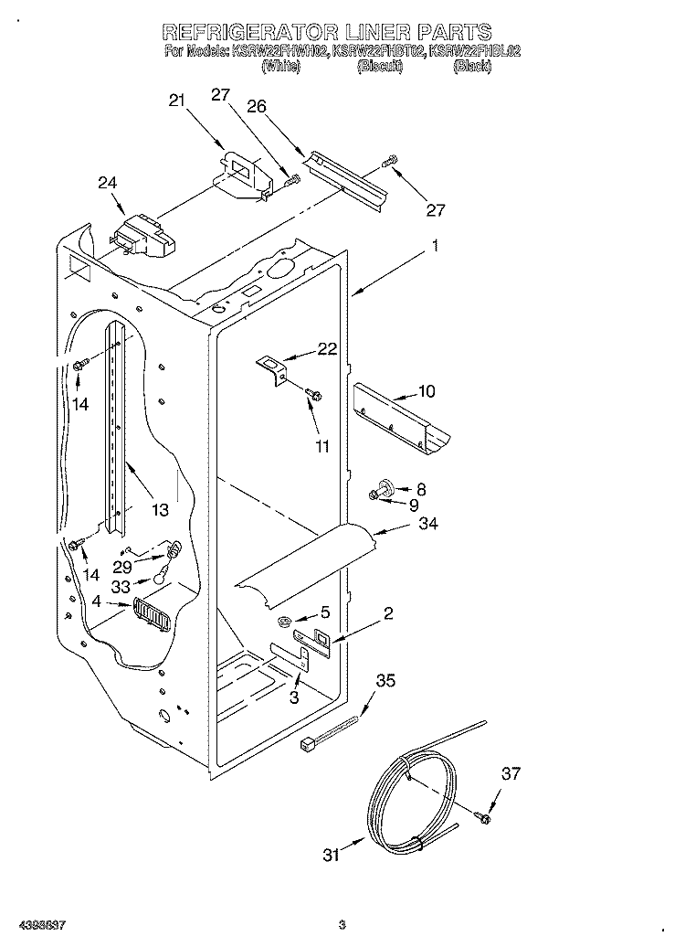 REFRIGERATOR LINER Diagram and Parts List for KSRW22FHBT02  KitchenAid Refrigerator