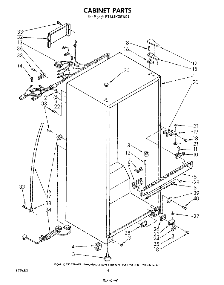 CABINET Diagram and Parts List for ET14AKXSW01  Whirlpool Refrigerator