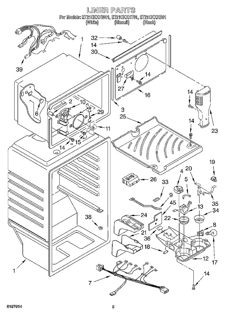 LINER Diagram and Parts List for ET21CKXHW01  Whirlpool Refrigerator