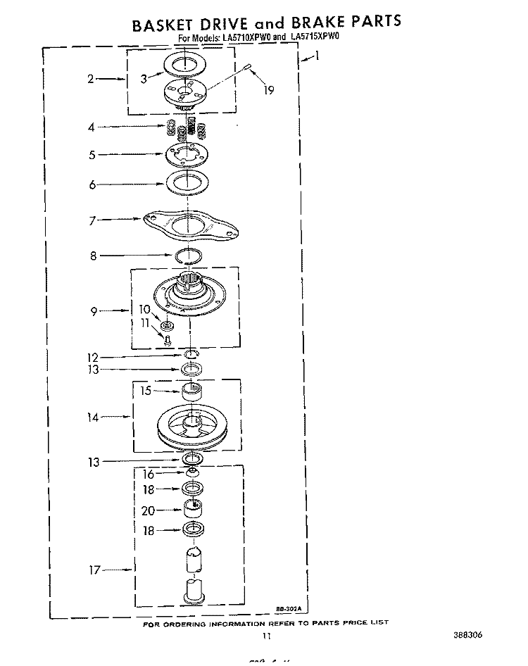 BASKET DRIVE AND BRAKE Diagram and Parts List for LA5715XPW0  Whirlpool Washer