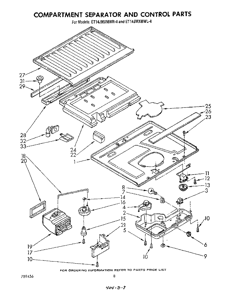 COMPARTMENT SEPARATOR AND CONTROL Diagram and Parts List for ET14JMXMWR4  Whirlpool Refrigerator