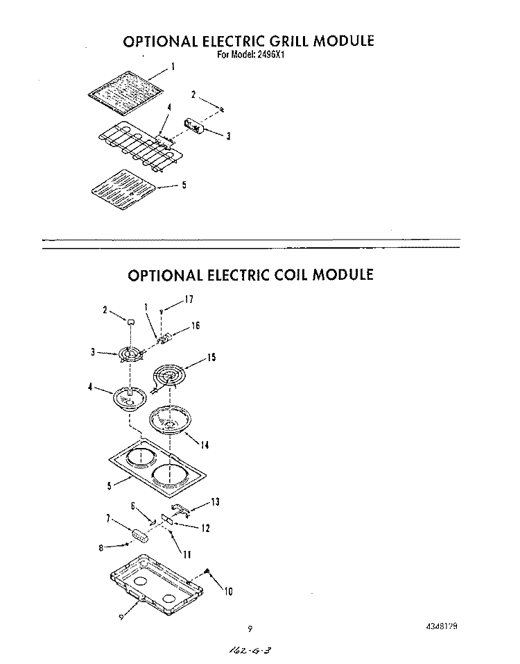 ELECTRIC GRILL MODULE , ELECTRIC Diagram and Parts List for 2496^1  Whirlpool Range