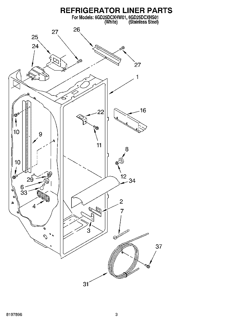 REFRIGERATOR LINER Diagram and Parts List for 6GD25DCXHS01  Whirlpool Refrigerator