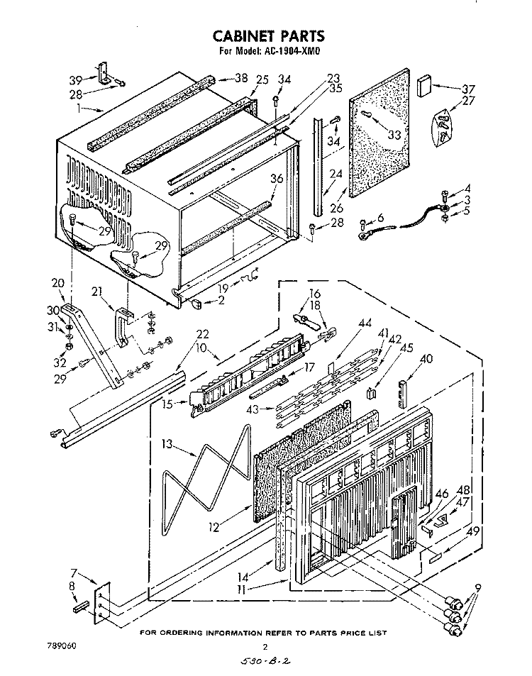 CABINET Diagram and Parts List for AC1904XM0  Whirlpool Air Conditioner