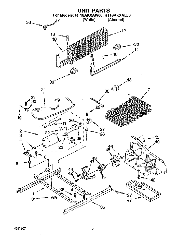 UNIT PARTS Diagram and Parts List for RT18AKXAW00  Roper Refrigerator