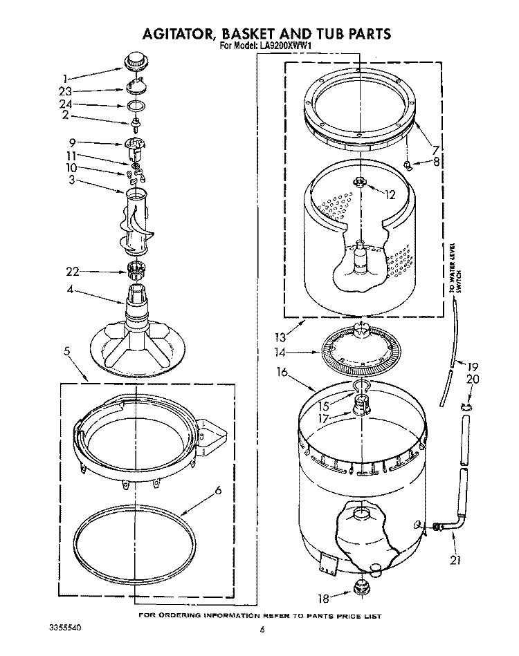 AGITATOR, BASKET AND TUB Diagram and Parts List for LA9200XWF1  Whirlpool Washer