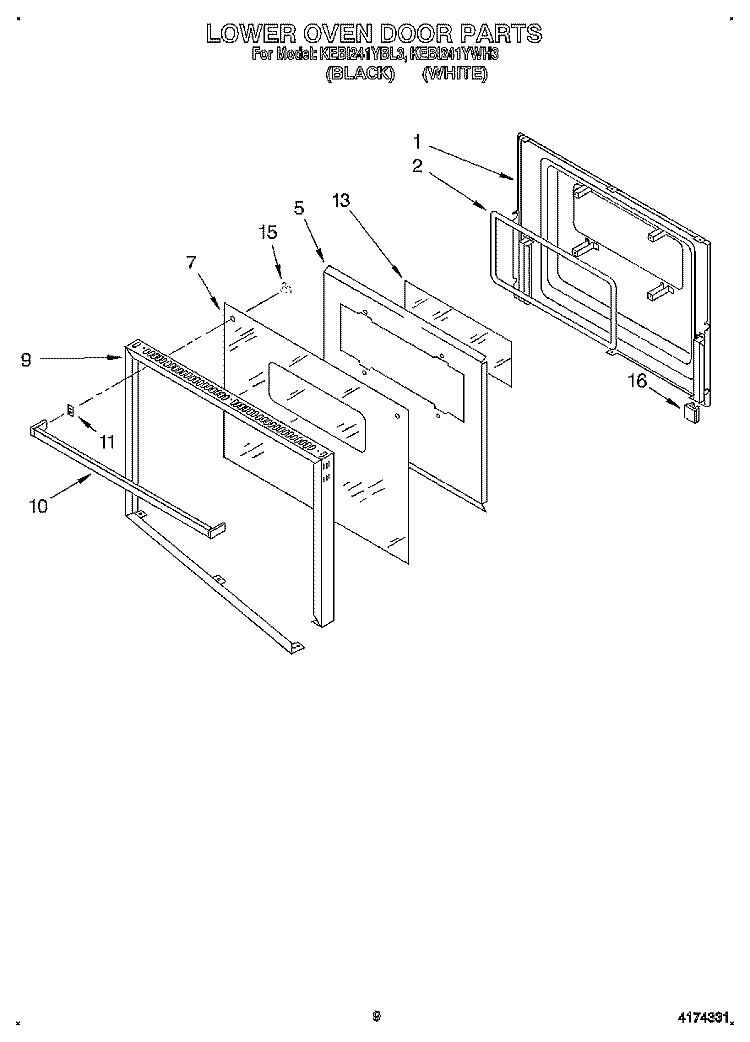 LOWER OVEN DOOR Diagram and Parts List for KEBI241YWH3  KitchenAid Wall Oven