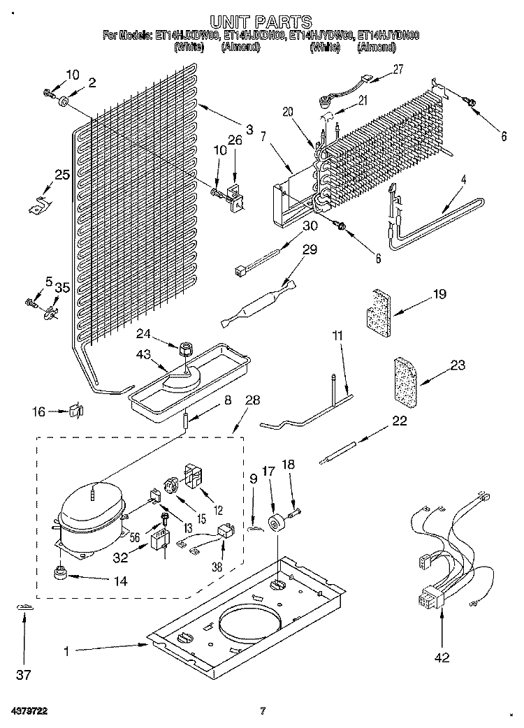 UNIT Diagram and Parts List for ET14HJXDN00  Whirlpool Refrigerator