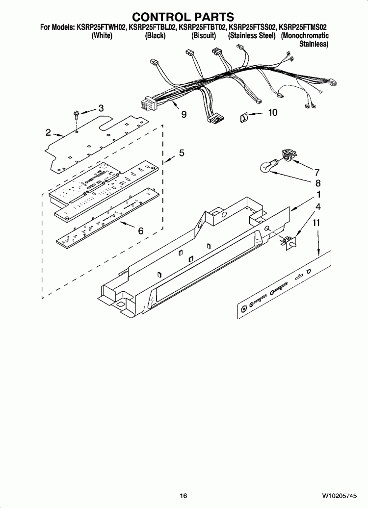 CONTROL PARTS Diagram and Parts List for KSRP25FTWH02  KitchenAid Refrigerator