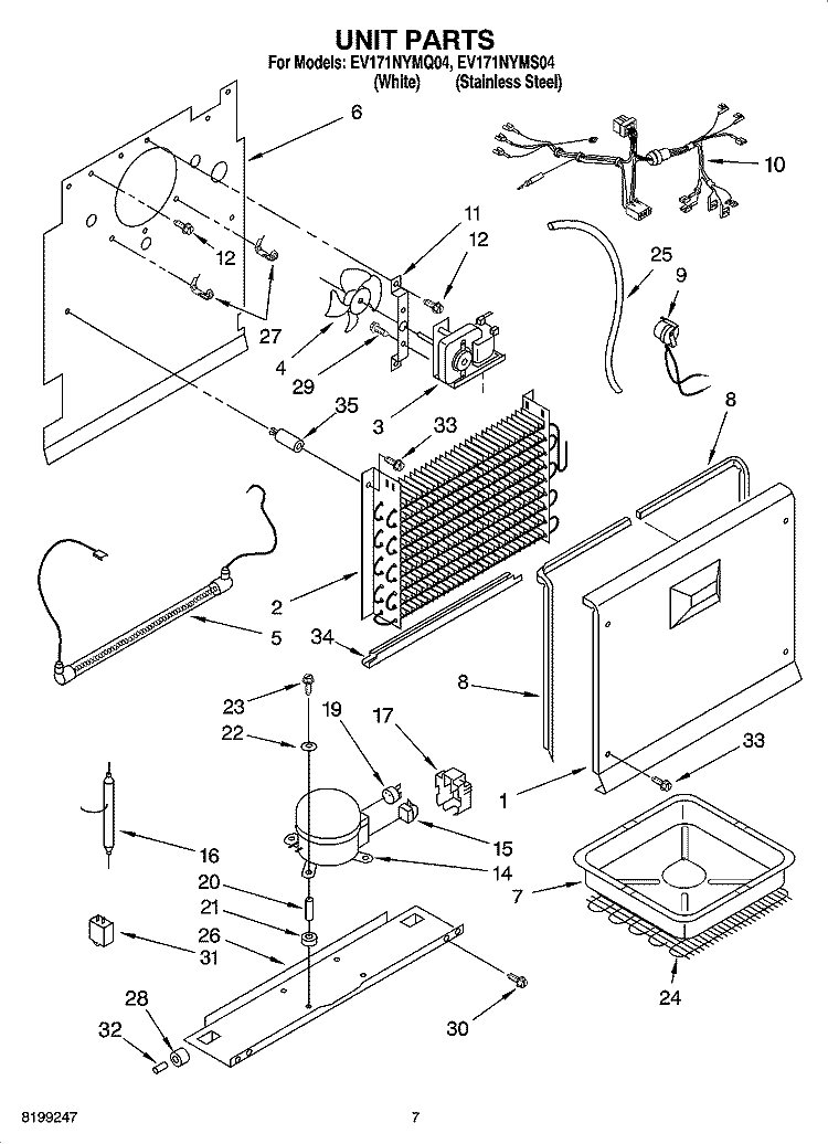 UNIT PARTS, OPTIONAL PARTS (NOT INCLUDED) Diagram and Parts List for EV171NYMS04  Whirlpool Freezer
