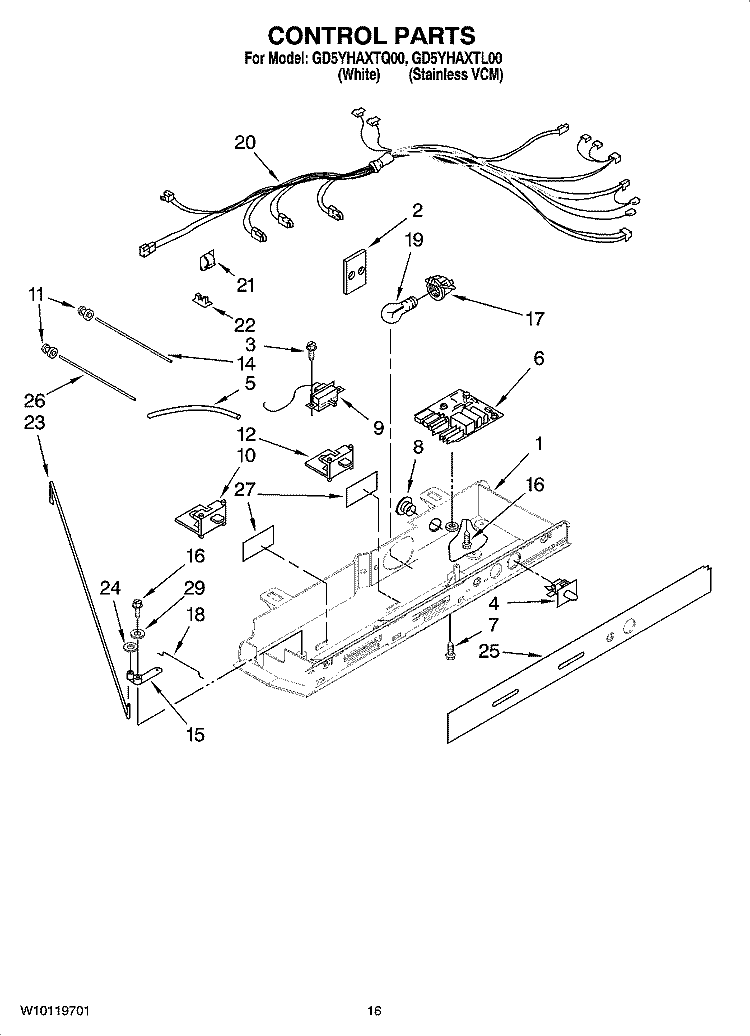 CONTROL PARTS Diagram and Parts List for GD5YHAXTL00  Whirlpool Refrigerator
