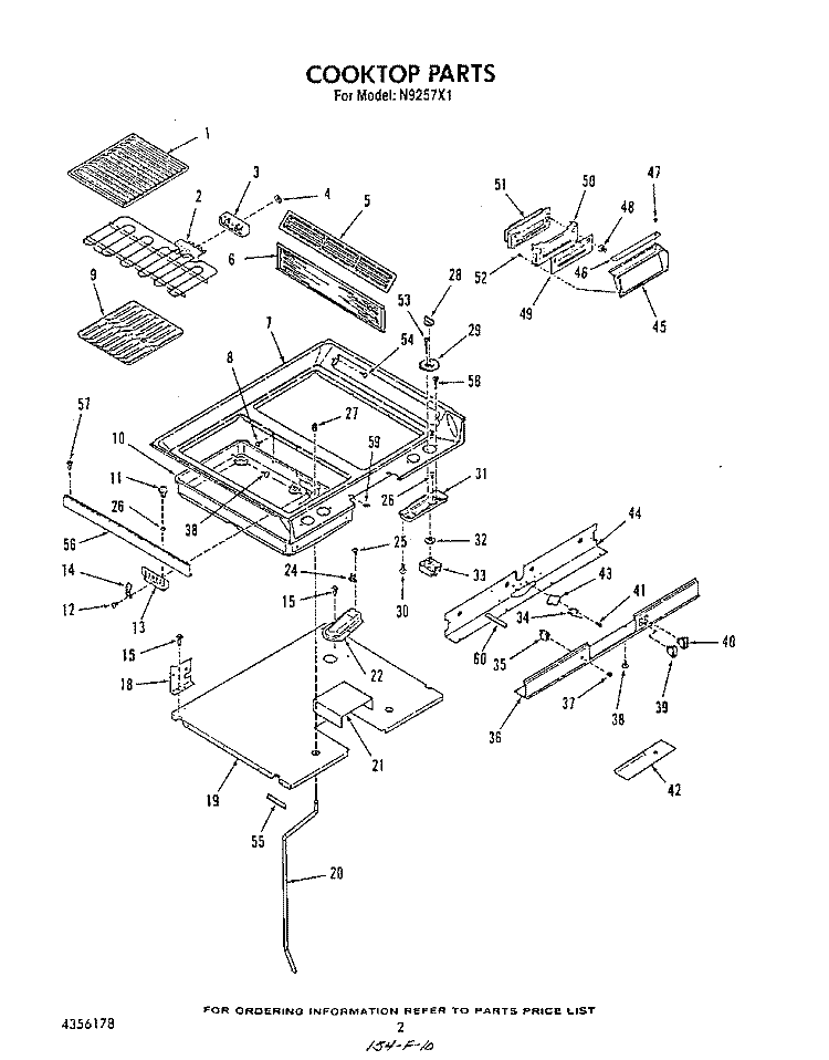 COOK TOP Diagram and Parts List for N9257L1  Roper Range