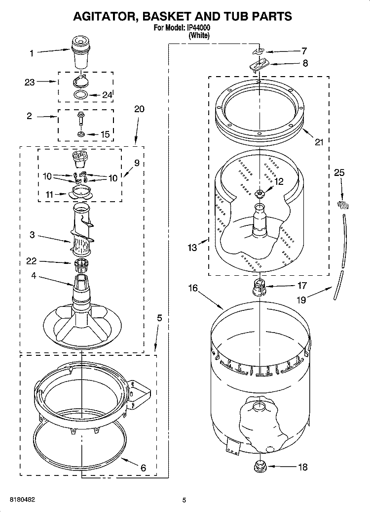 AGITATOR, BASKET AND TUB PARTS Diagram and Parts List for IP44000  Inglis Washer