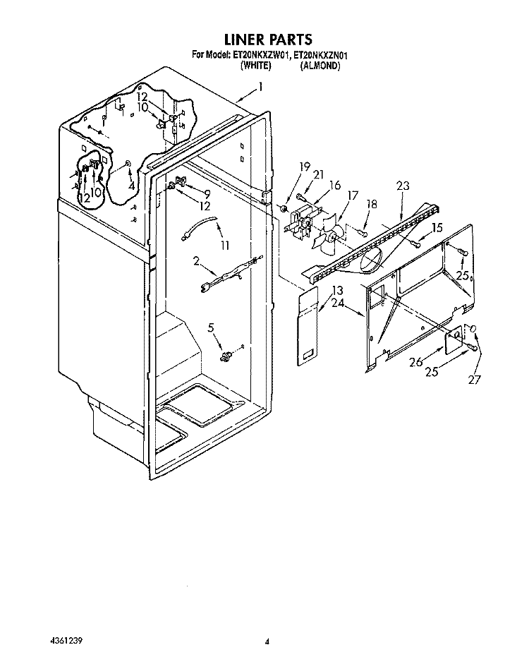LINER Diagram and Parts List for ET20NKXZW01  Whirlpool Refrigerator
