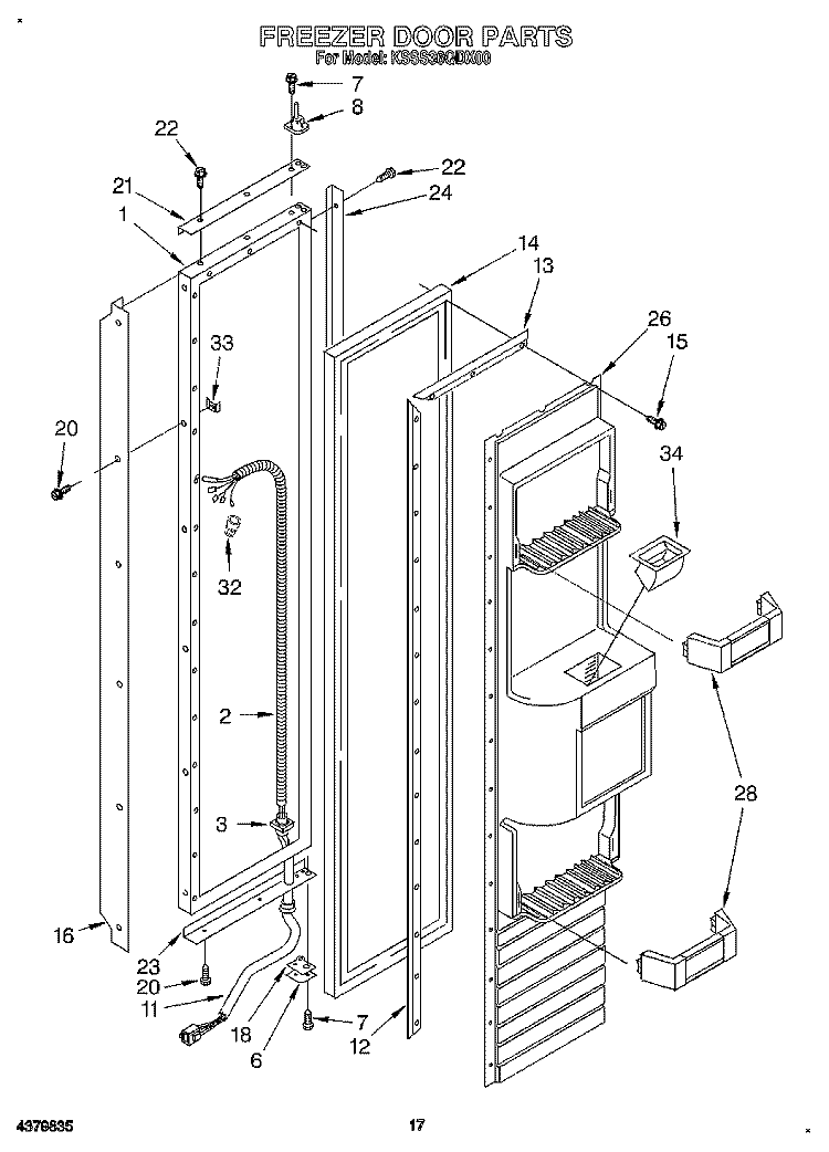 FREEZER DOOR Diagram and Parts List for KSSS36QDX00  KitchenAid Refrigerator
