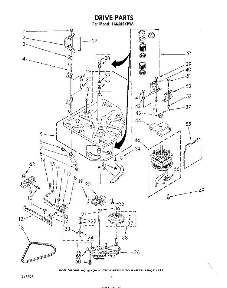 DRIVE Diagram and Parts List for LA6380XPW1  Whirlpool Washer