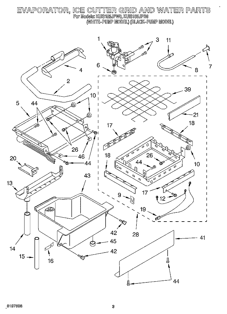 EVAPORATOR, ICE CUTTER GRID AND WATER Diagram and Parts List for KUIS185JPW0  KitchenAid Ice Maker