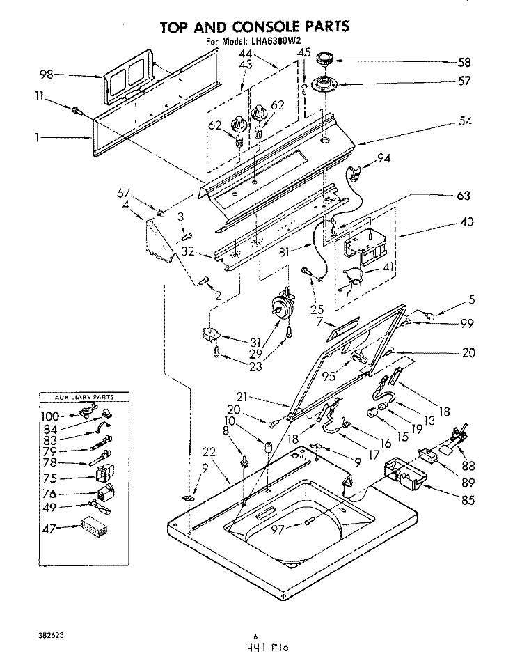 TOP AND CONSOLE Diagram and Parts List for LHA6300W2  Whirlpool Washer