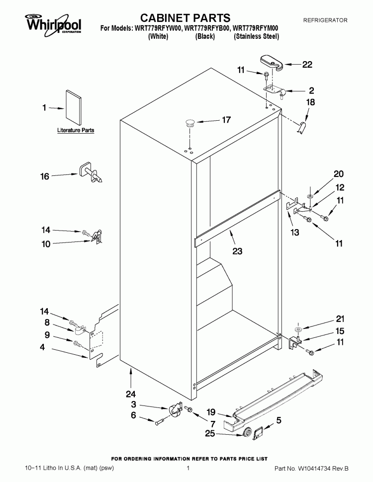 CABINET PARTS Diagram and Parts List for WRT779RFYM00  Whirlpool Refrigerator