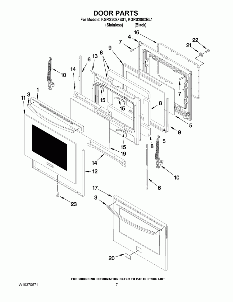 DOOR PARTS Diagram and Parts List for KGRS208XSS1  KitchenAid Range