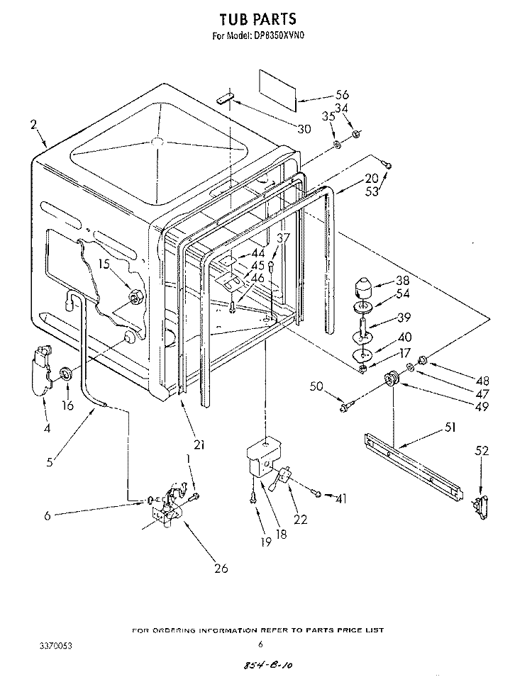 TUB, LITERATURE AND OPTIONAL Diagram and Parts List for DP8350XVN0  Whirlpool Dishwasher