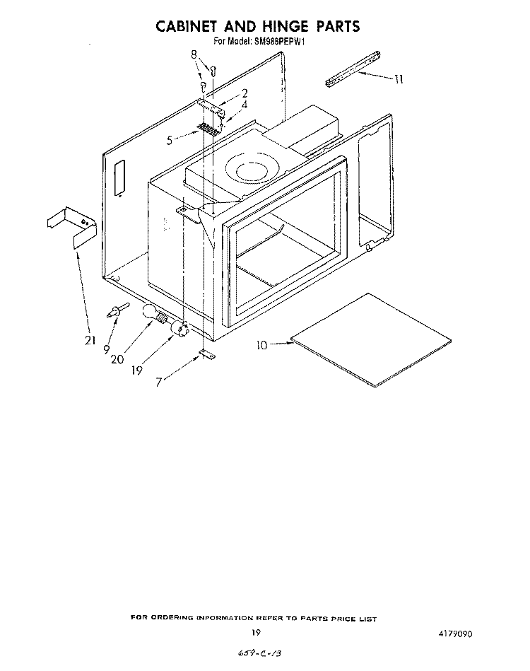 CABINET AND HINGE Diagram and Parts List for SM988PEPW1  Whirlpool Range