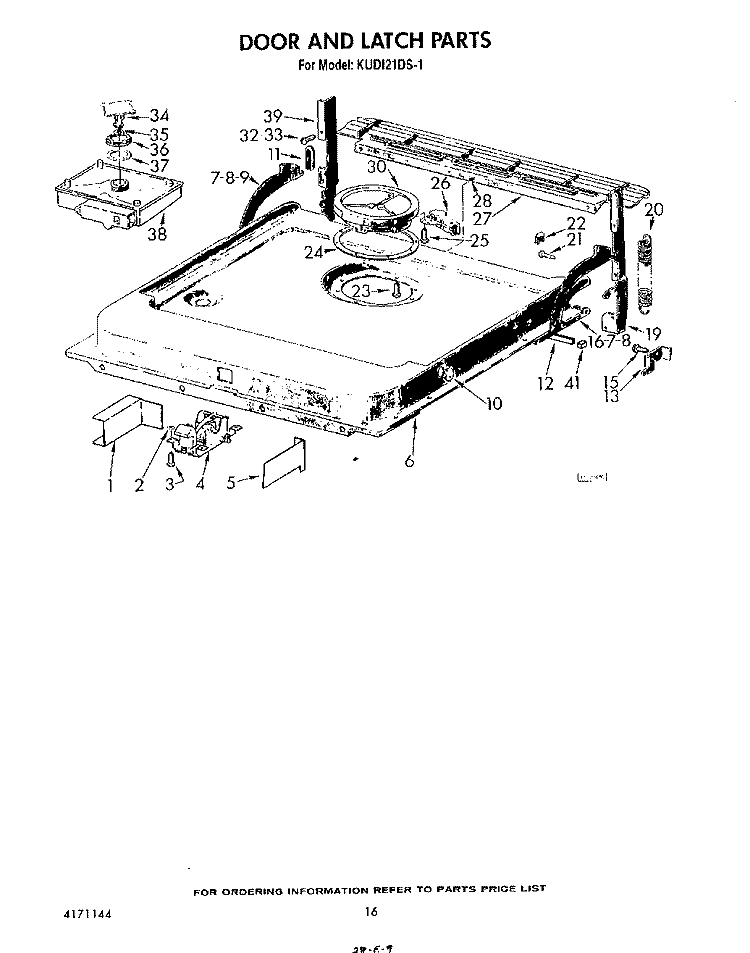 DOOR AND LATCH Diagram and Parts List for KUDI21DS1  KitchenAid Dishwasher